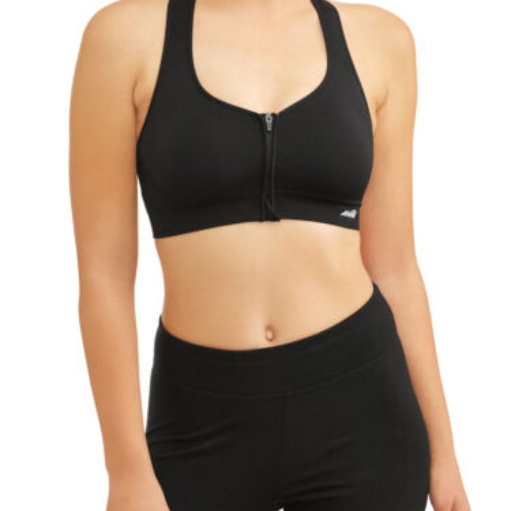 NWT Avia Black Front Zip Racerback Sports Bra